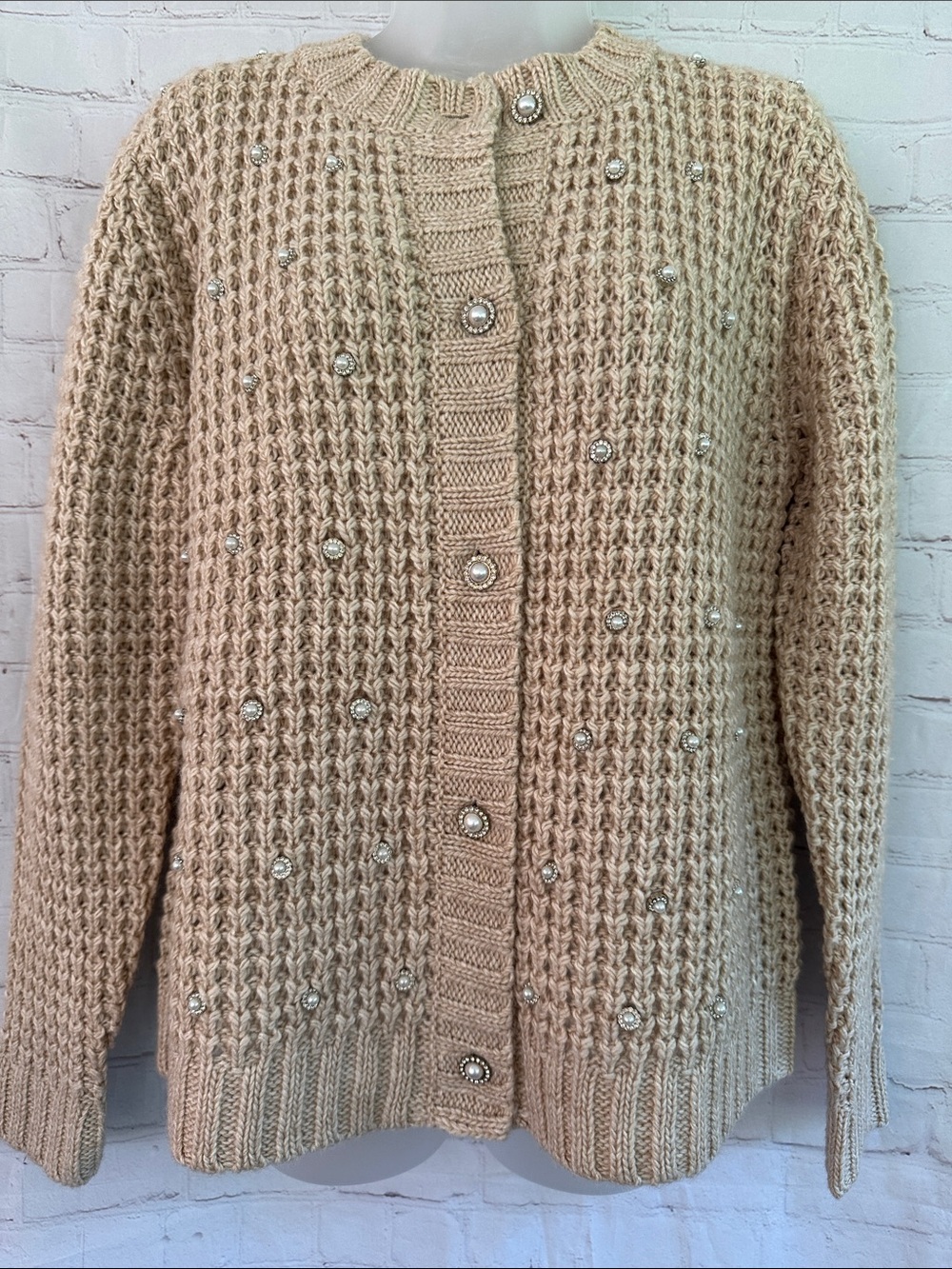 Dear John NWT Knit Embellished Crewneck Sweater Cardigan - Cream L